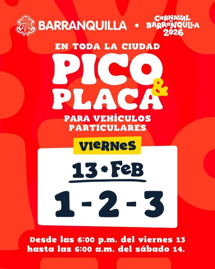 Días de Carnaval: Pico y placa para vehículos particulares en toda Barranquilla