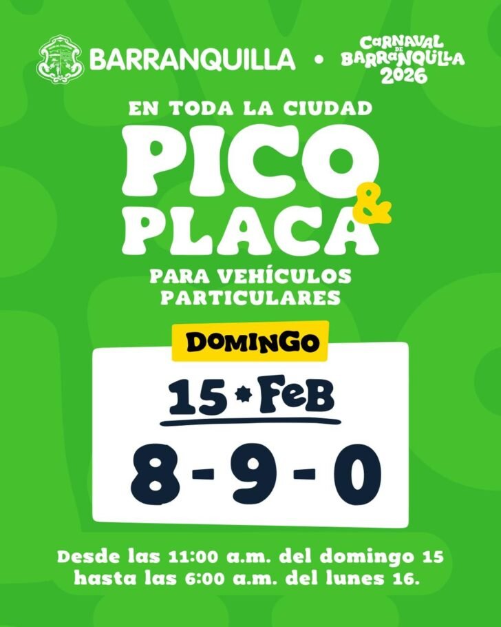 Días de Carnaval: Pico y placa para vehículos particulares en toda Barranquilla