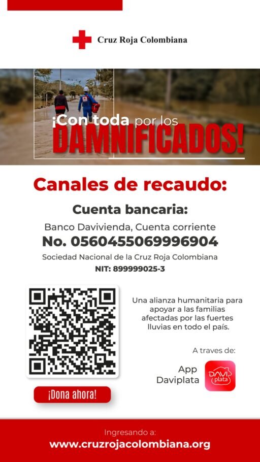 La Cruz Roja Colombiana pide donaciones para las comunidades afectadas por lluvias en el país