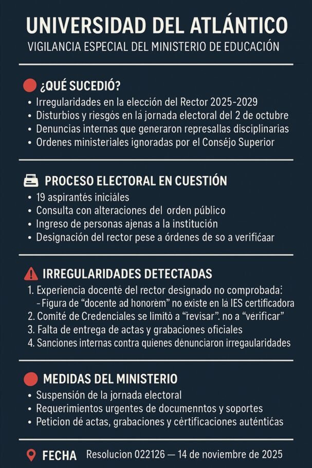 Gobierno dispone vigilancia especial a la Universidad del Atlántico por graves irregularidades en la elección de Rector