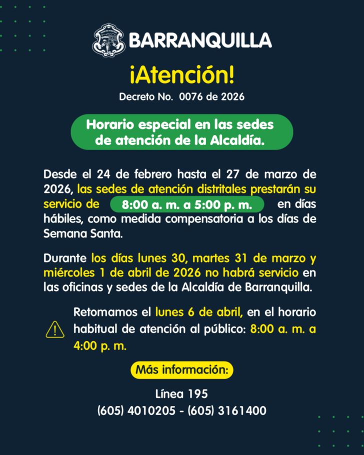 Alcaldía de Barranquilla establece horario especial por Semana Santa