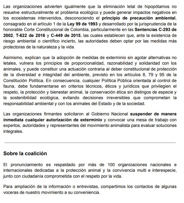 Más de 100 organizaciones se oponen al sacrificio masivo de hipópotamos