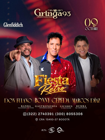 El 9 de octubre, en La Gringa de la 93 en Bogotá: Bonny Cepeda, Fulanito y Marcos Díaz
