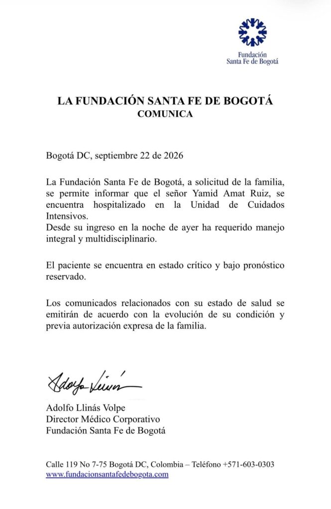 Yamid Amat: en estado de salud crítico